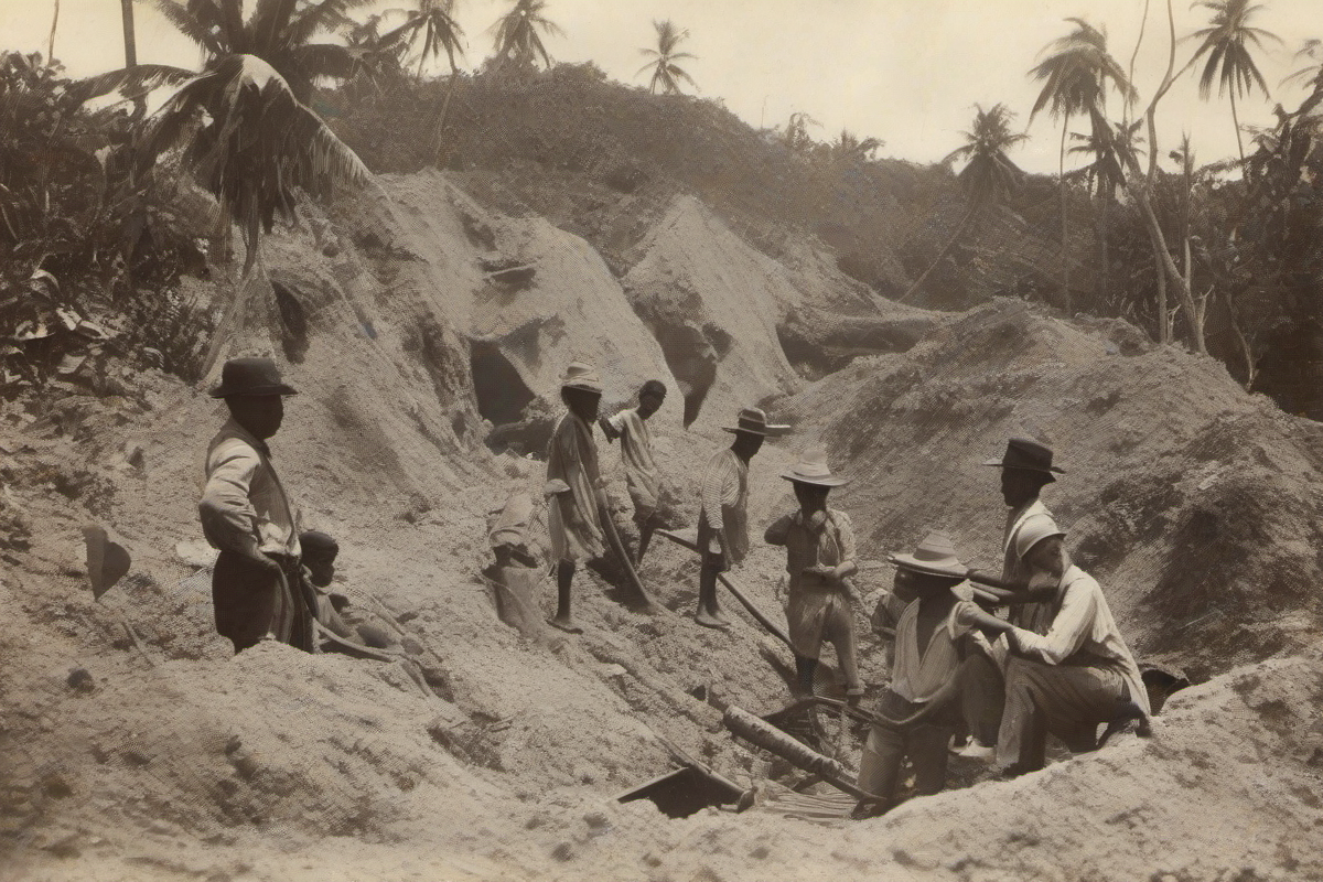 Historical photograph of phosphate mining operations on Nauru
